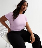 New Look Curves Lilac Acid Wash Crew Neck Oversized T-Shirt